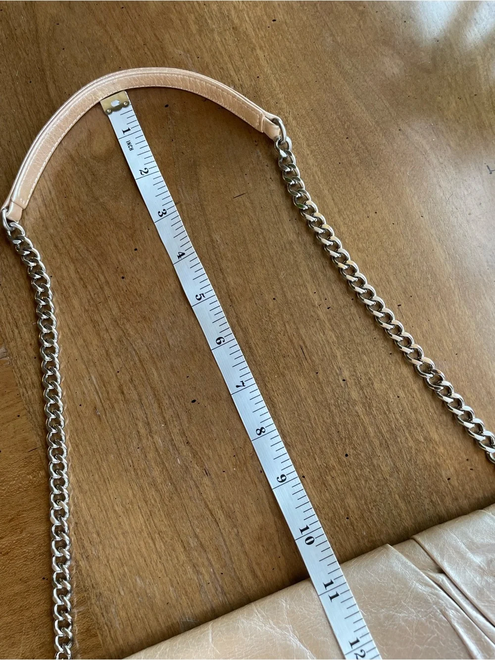 HOBO Cream Champagne Metallic Leather East-West Shoulder Bag with Chain Strap